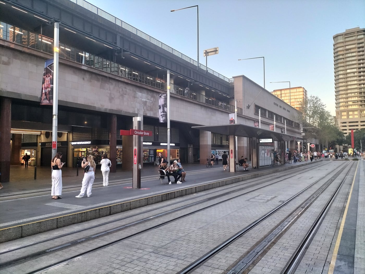 Tram tracks and the stop at Circular Quay in Sydney.