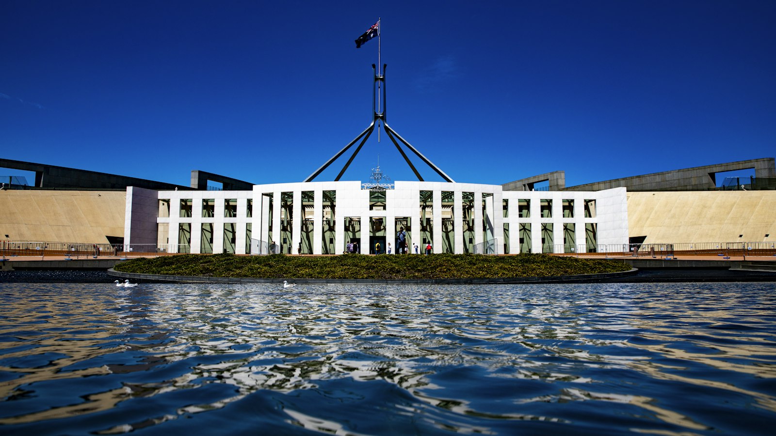 Parliament House, Canberra, with its flagpole
